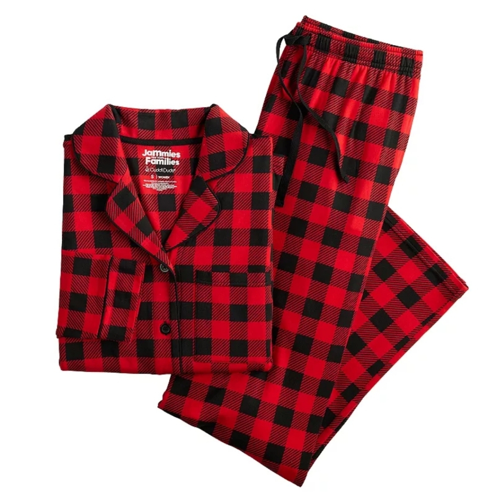 Cuddl Duds Jammies for your Families - red buffalo plaid pajama set M medium
